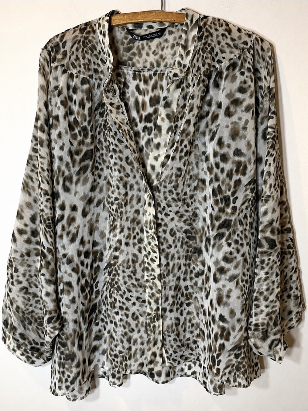 Zara Animal Print Sheer Blouse in Black, White, Brown